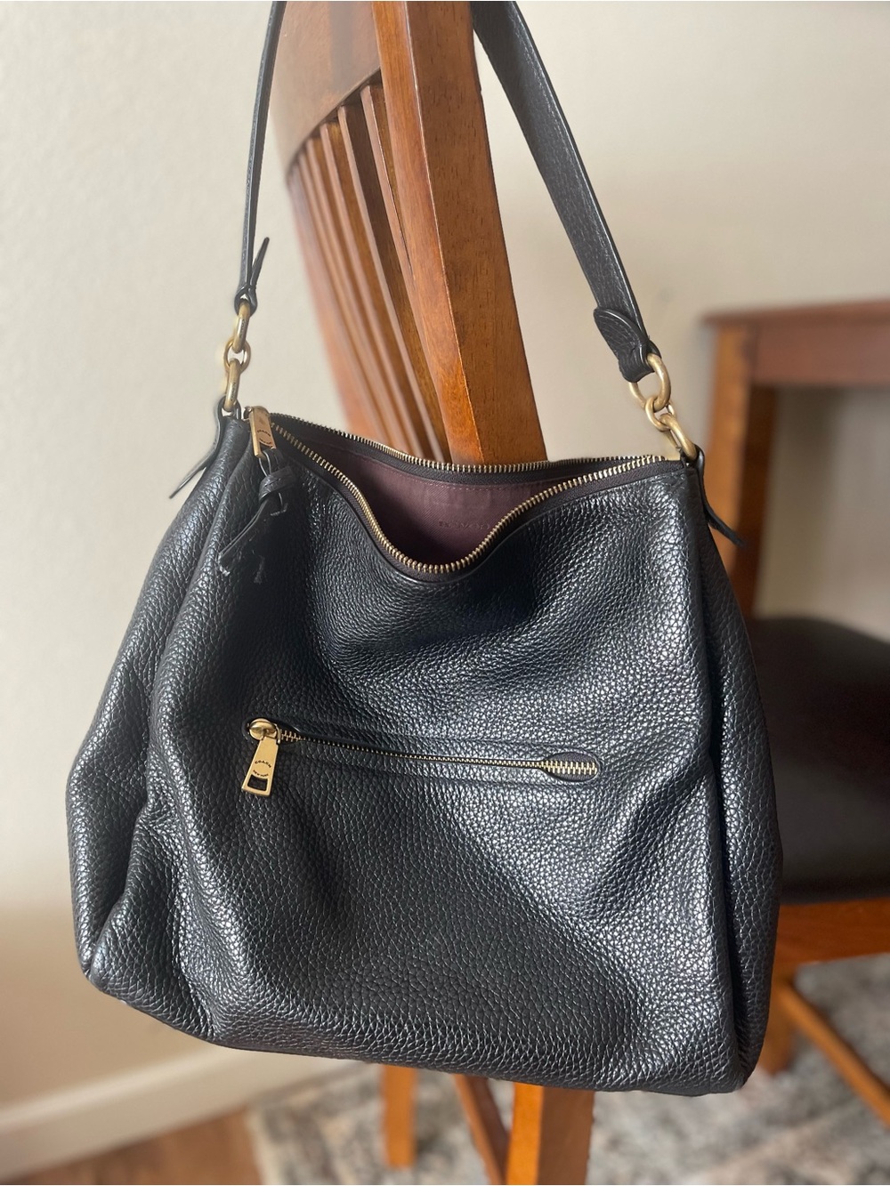 Coach Shay Shoulder Pebble Leather Handbag- Black. Like New